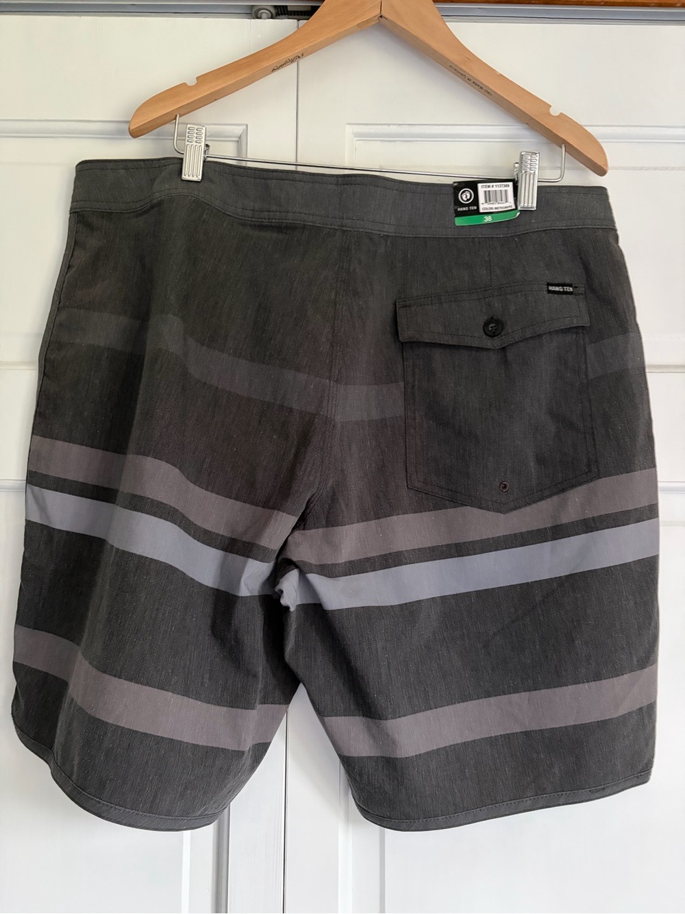 NWT Hang Ten Sz 38 Board Shorts Light Gray Horizontal Stripe Back Pocket - Picture 2 of 5